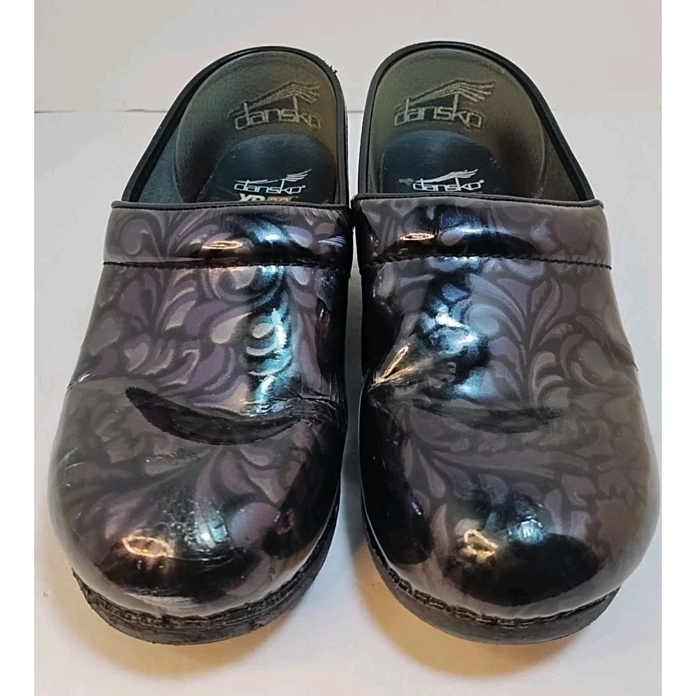 Womens Dansko‎ XP 2.0 Professional Paisley Black Patent Leather Clogs Size 39
